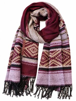 Yak wol sjaal bordeaux en lila met ruitmotief