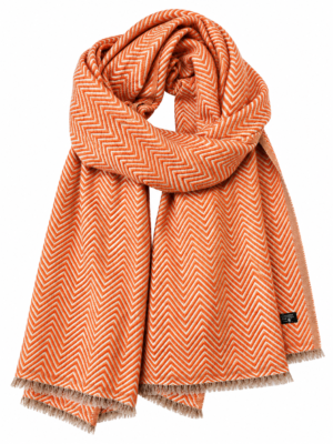 Cashmere oranje sjaal met crèmekleurig zigzagpatroon