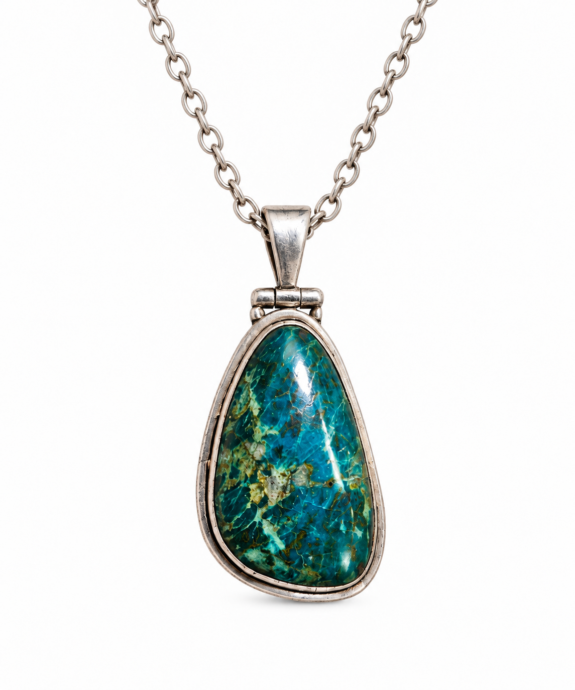 Zilveren hanger met chrysocolla – uniek cadeau met blauwgroene edelsteen - Afbeelding 2