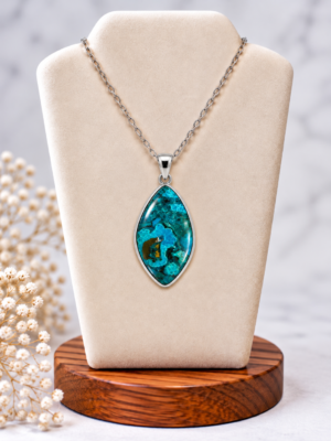 Zilveren hanger met chrysocolla – turquoise natuursteen CRYP2