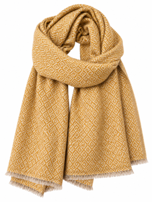 Cashmere sjaal in mosterdgeel en créme - Elegant ruit patroon