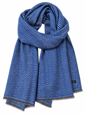 Cashmere blauwe grijs sjaal met verfijnd zigzagpatroon