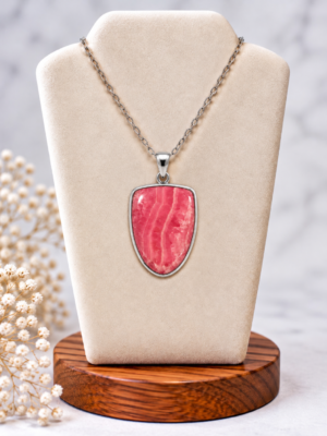 Zilveren hanger met roze rhodochrosiet – elegante natuursteen met unieke patronen RHDP3