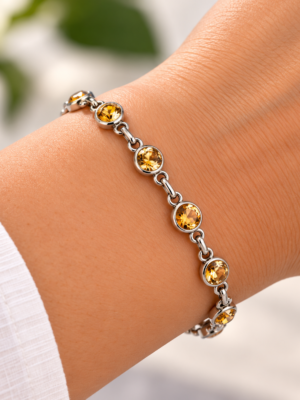 Zilveren Armband met Ronde gefacetteerde citrienstenen