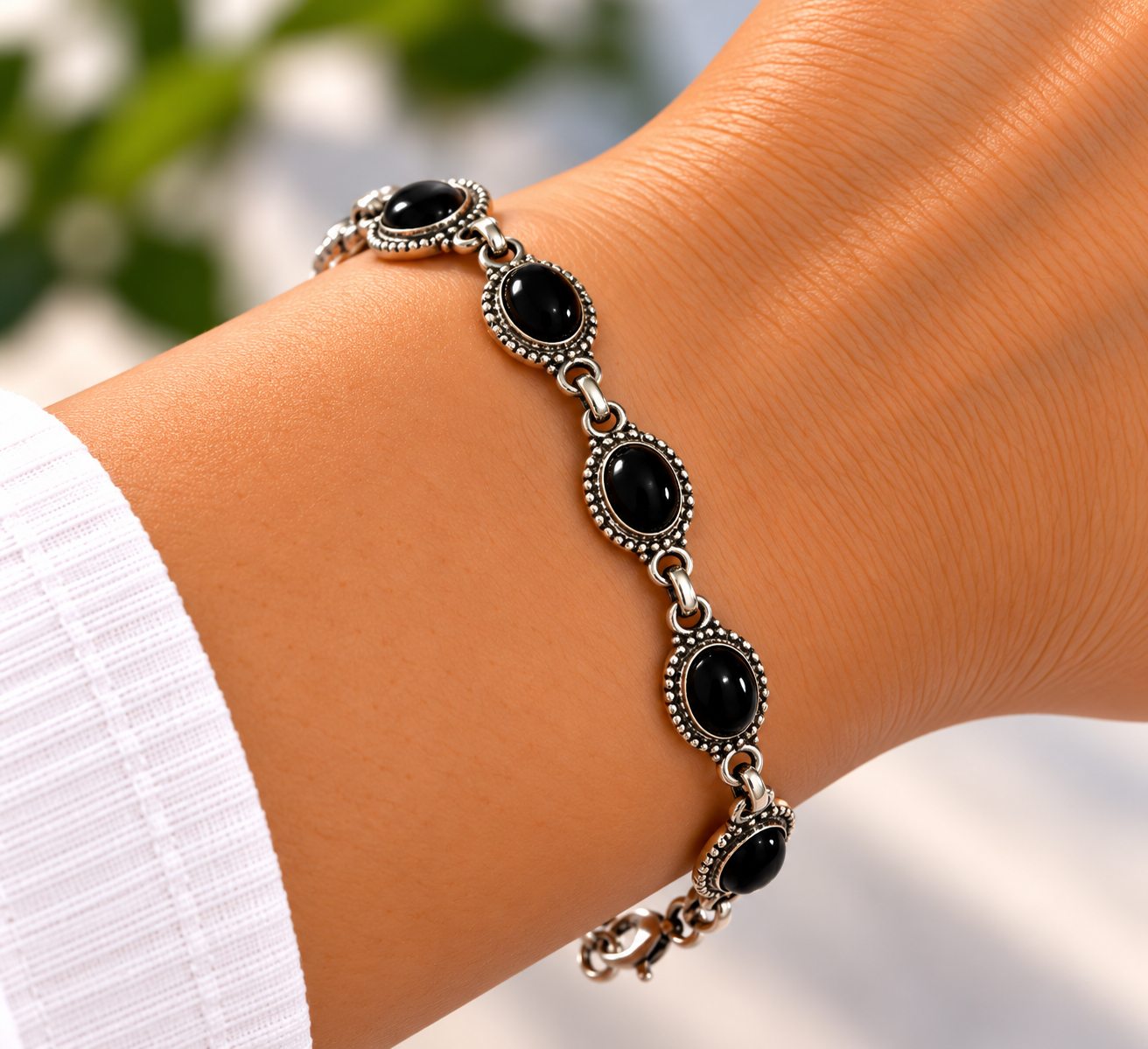 Zilveren Armband met Ovale Onyxstenen