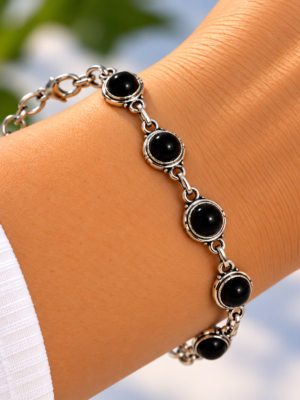 Zilveren Armband met Ronde Onyxstenen